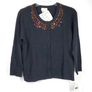 Kate Spade Black Embellished Paulina Cardigan Wool Cashmere Blend Sweater